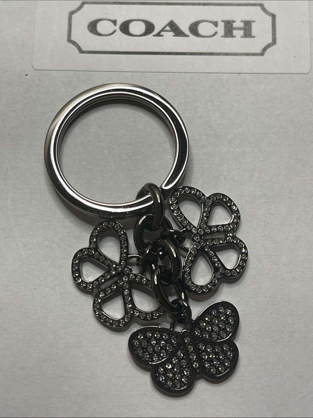 Coach Gunmetal Crystal Butterfly Keyring